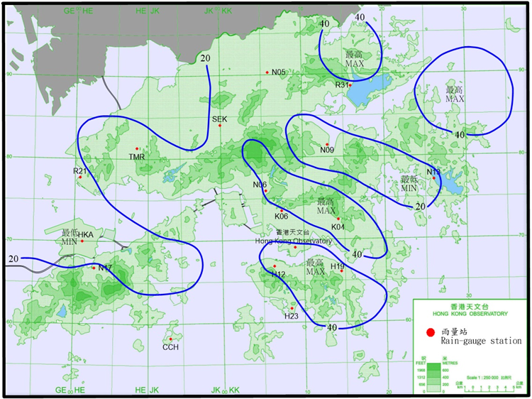 Rainfall distribution on 16 – 17 August 2025 (isohyets are in millimetres).