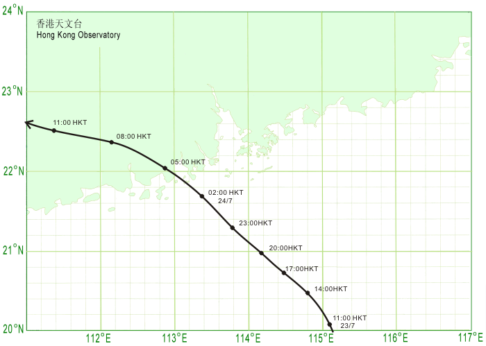 Track of Vicente(1208) near Hong Kong