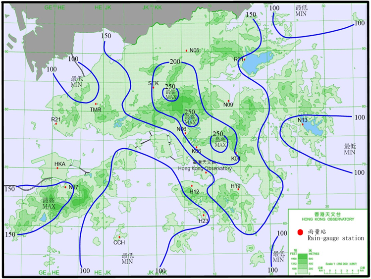 Rainfall distribution on 19 – 21 July 2025 (isohyets are in millimetres).