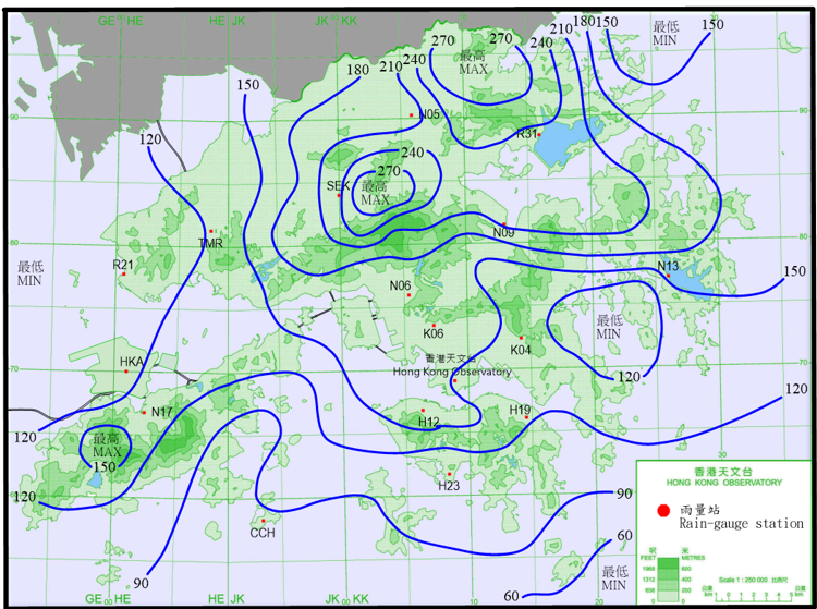 Rainfall distribution on 3 – 7 September 2024 (isohyets are in millimetres).