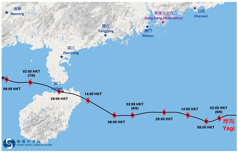 	Provisional track of Yagi (2411) near Hong Kong.