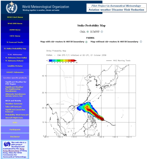 Figure 1: World Meteorological Organization 'Aviation-weather Disaster Risk Reduction' (ADRR) website hosted and operated by the Hong Kong Observatory
