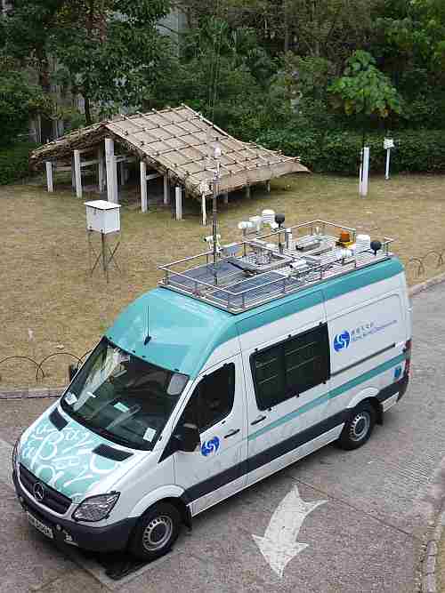 The new radiological survey vehicle, with the new feature of having meteorological instruments for the collection of weather data on its top.