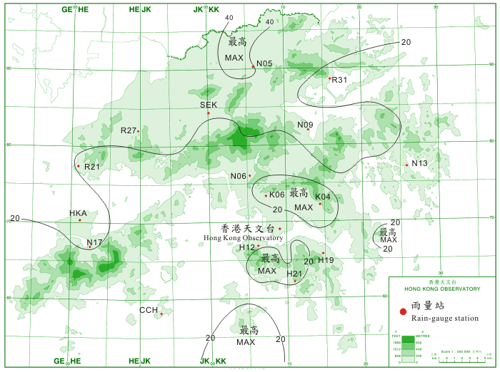 Rainfall distribution for 15 - 17 August 2012 (isohyets are in millimetres).