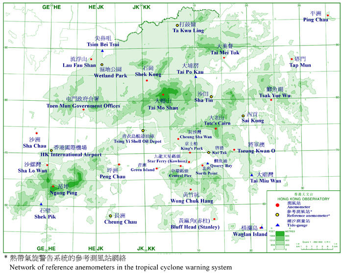 Locations of anemometers and gauge stations mentioned in this publication