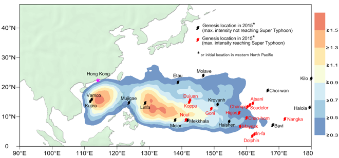 Monthly frequencies of the occurrence of tropical cyclones in the western North Pacific and the                     South China Sea in 2009