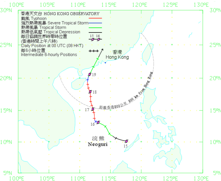 Track of Neoguri (0801) on 15 - 20 April 2008.