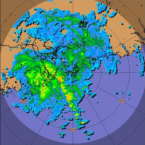 Radar echoes of Neoguri at 2 p.m. on 19 April 2008.