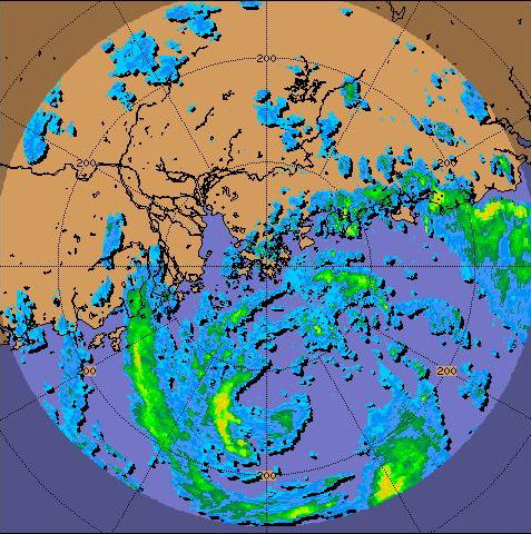 Radar echoes of Kammuri at 4 a.m. on 6 August 2008.
