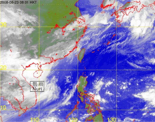 Infra-red satellite imagery at 8 a.m. on 23 August 2008 of Nuri.