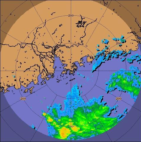 Radar echoes of Nuri at 5 a.m. on 22 August 2008.