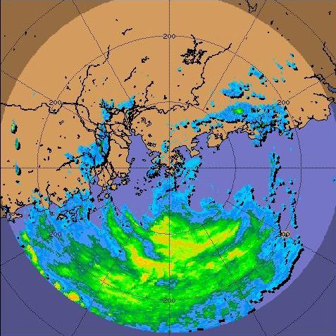 Radar echoes of Nuri at 11 a.m. on 22 August 2008.