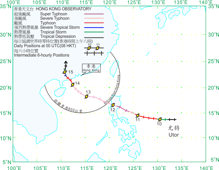 Track of Utor (1311) for 9 -16 August 2013.