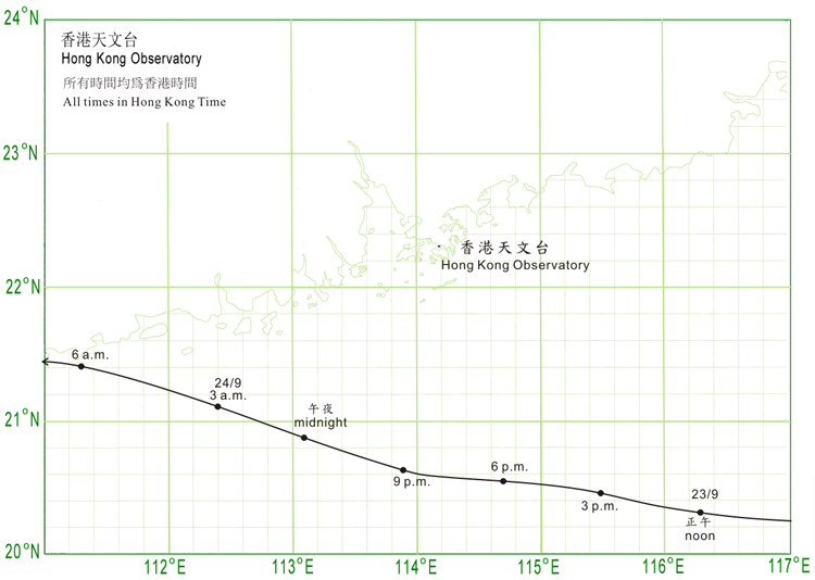 Track of Hagupit (0814) near Hong Kong.