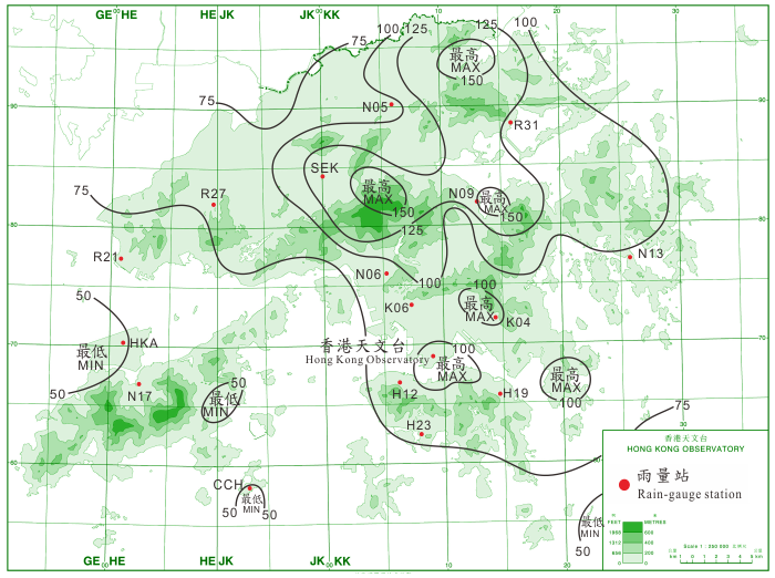 Rainfall distribution for 12 – 15 August 2013 (isohyets are in millimetres).