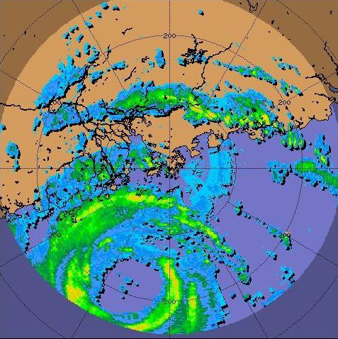 Radar echoes of Hagupit at 10 p.m. on 23 September 2008. Hagupit was closest to Hong Kong at that time and its eye was clearly visible.