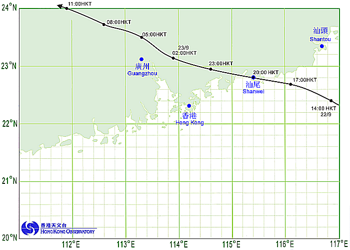 Track of Usagi (1319) near Hong Kong. 