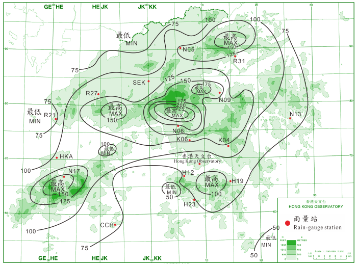 Rainfall distribution for 21 – 23 September 2013 (isohyets are in millimetres).