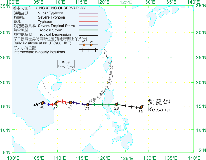 Track of Ketsana (0916) on 25 - 30 September 2009.