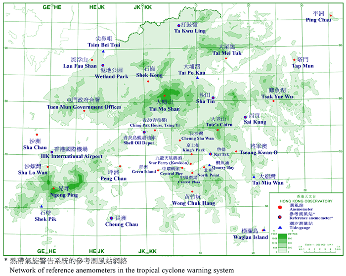 LOCATIONS OF ANEMOMETERS AND TIDE GAUGE STATIONS MENTIONED IN THIS PUBLICATION.