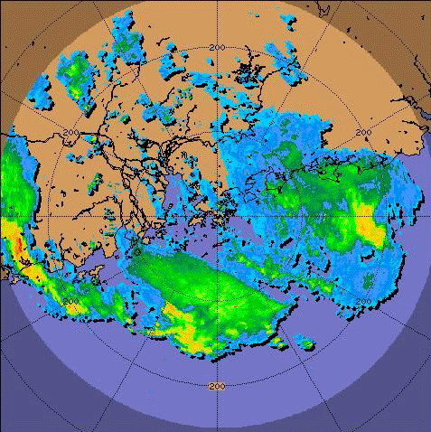 8 p.m. on 8 August 2007. Radar echoes of Pabuk.