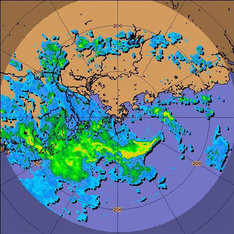 2 a.m. on 9 August 2007. Radar echoes of Pabuk.