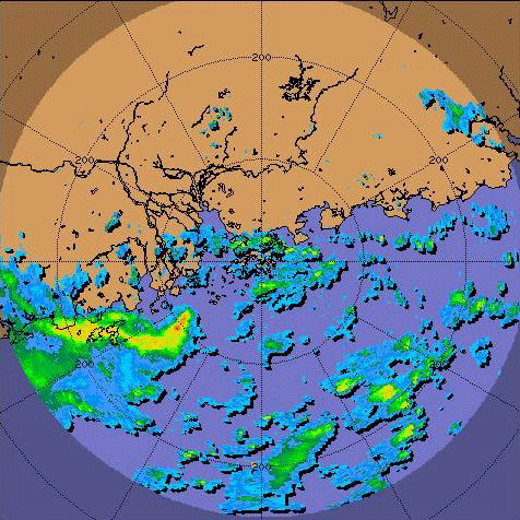 8 a.m. on 9 August 2007. Radar echoes of Pabuk.