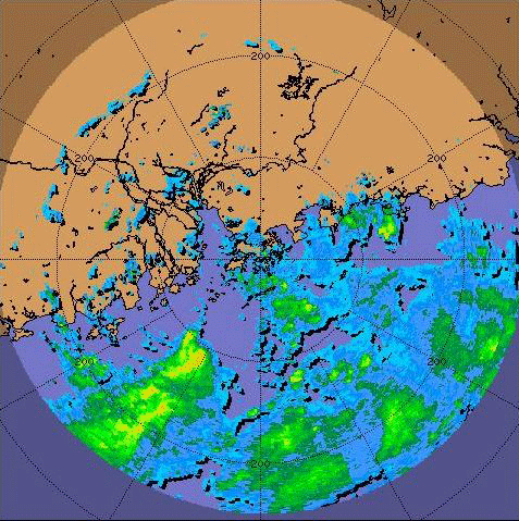 8 a.m. on 10 August 2007. Radar echoes of Pabuk.