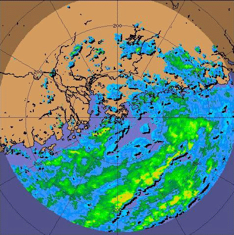 2 p.m. on 10 August 2007. Radar echoes of Pabuk.