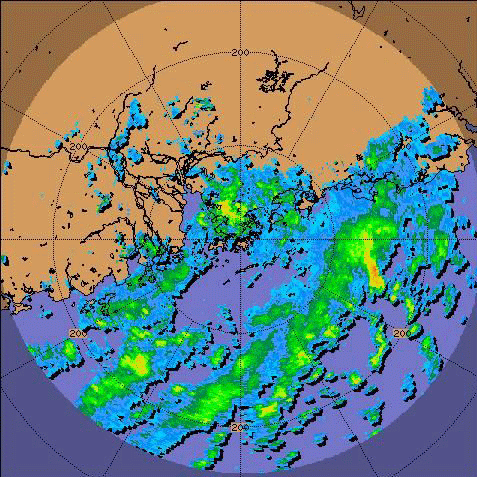 2 a.m. on 11 August 2007. Radar echoes of Pabuk.