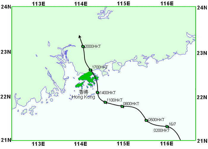 Track of Kompasu over Hong Kong.