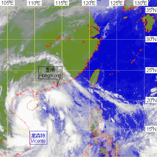 Infra-red imagery at around 2 a.m. on 18 September 2005 of Vicente.