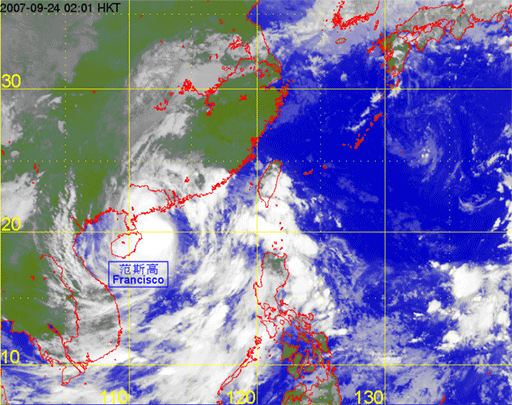 Satellite infra-red imagery at 2 a.m. on 24 September 2007 of Francisco.