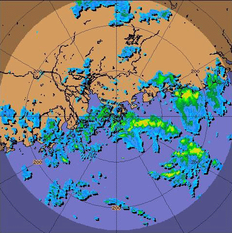 Radar echoes at 2 a.m. on 24 September 2007 of outer rainbands of Francisco.