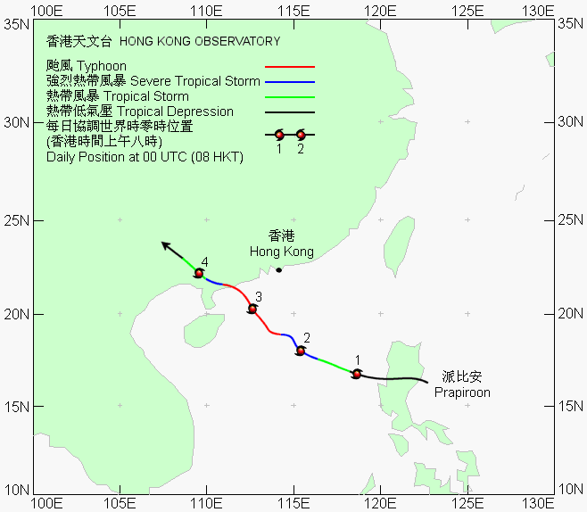 Track of Prapiroon (0606) on 31 July - 4 August 2006.