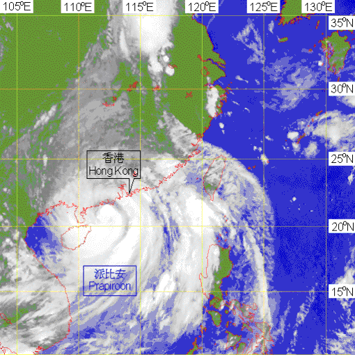 Infra-red imagery at around 2 p.m. on 3 August 2006 of Prapiroon.