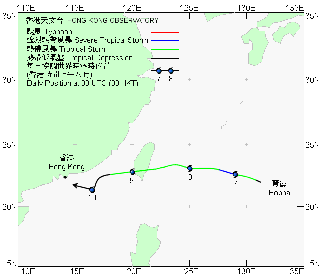 Track of Bopha (0609) on 6 - 10 August 2006.