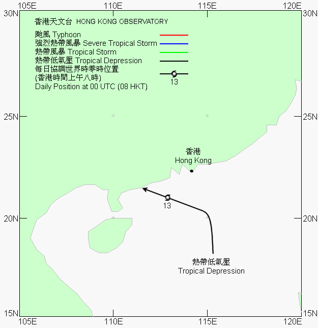Track of the tropical depression on 12 - 13 September 2006.