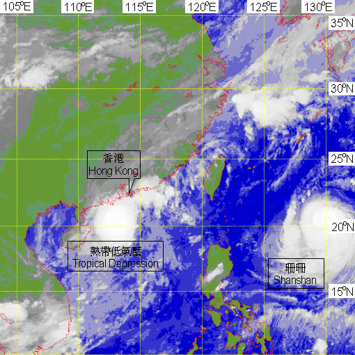 Infra-red imagery at around 2 a.m. on 13 September 2006 of the tropical depression.