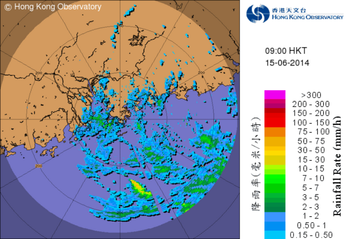Image of radar echoes at 9 a.m. on 15 June 2014. 