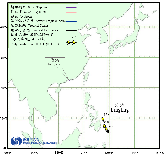 Track of Tropical Depression Lingling (1401)