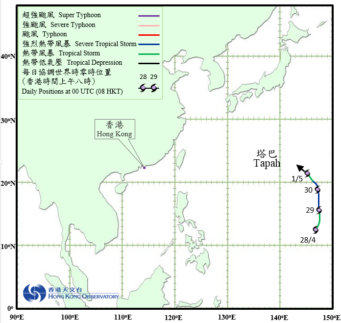 Track of Severe Tropical Storm Tapah (1405)