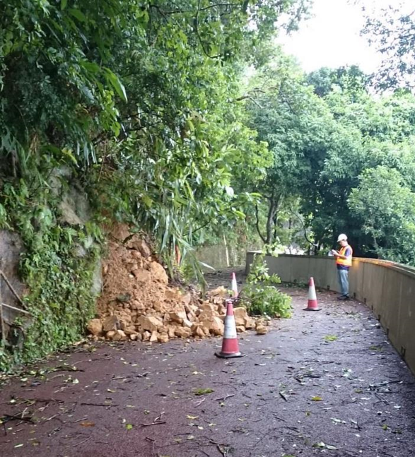 Landslide at Barker Road under the influence of Nida. (Photo courtesy of the Geotechnical Engineering Office and the Civil Engineering and Development Department)