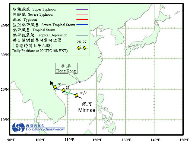 Track of Severe Tropical Storm Mirinae