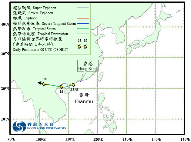 Track of Tropical Storm Dianmu