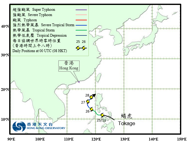 Track of Severe Tropical Storm Tokage