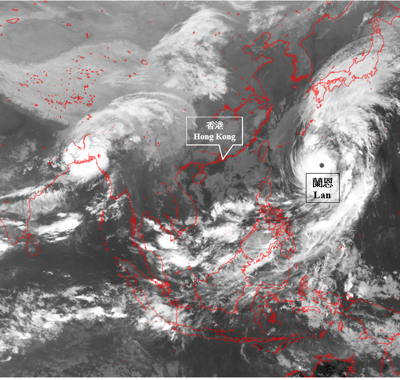 Tracks of the seven tropical cyclones affecting Hong Kong in 2017.