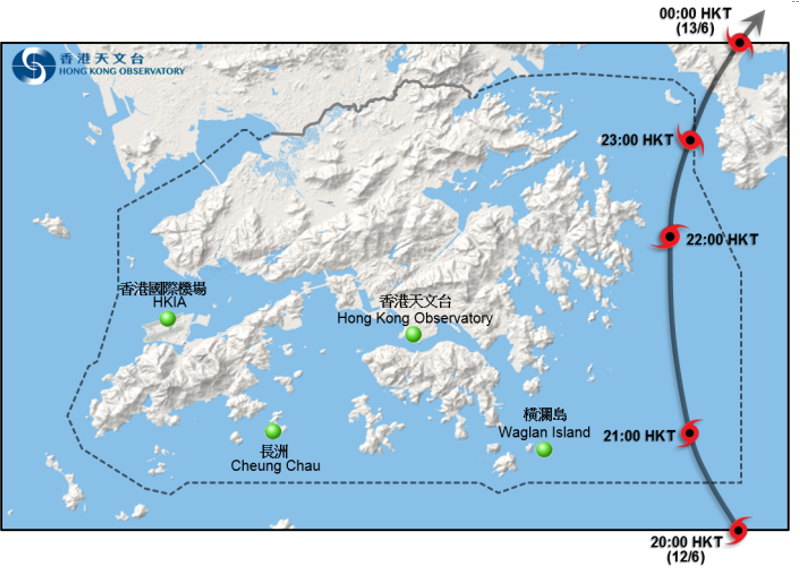 Track of Merbok moving across Hong Kong.