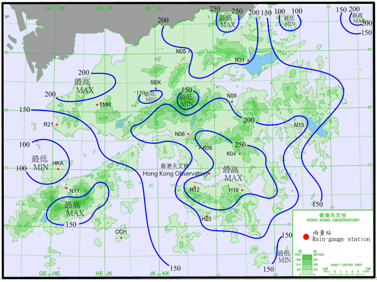 Rainfall distribution on 11 – 13 June 2017 (isohyets are in millimetres).