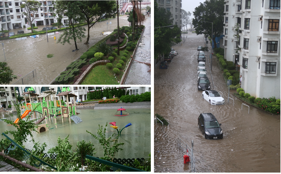 Heng Fa Chuen was seriously flooded with sea water rushing into the estate. (Photos courtesy of Steve Lee and F. C. Sham)